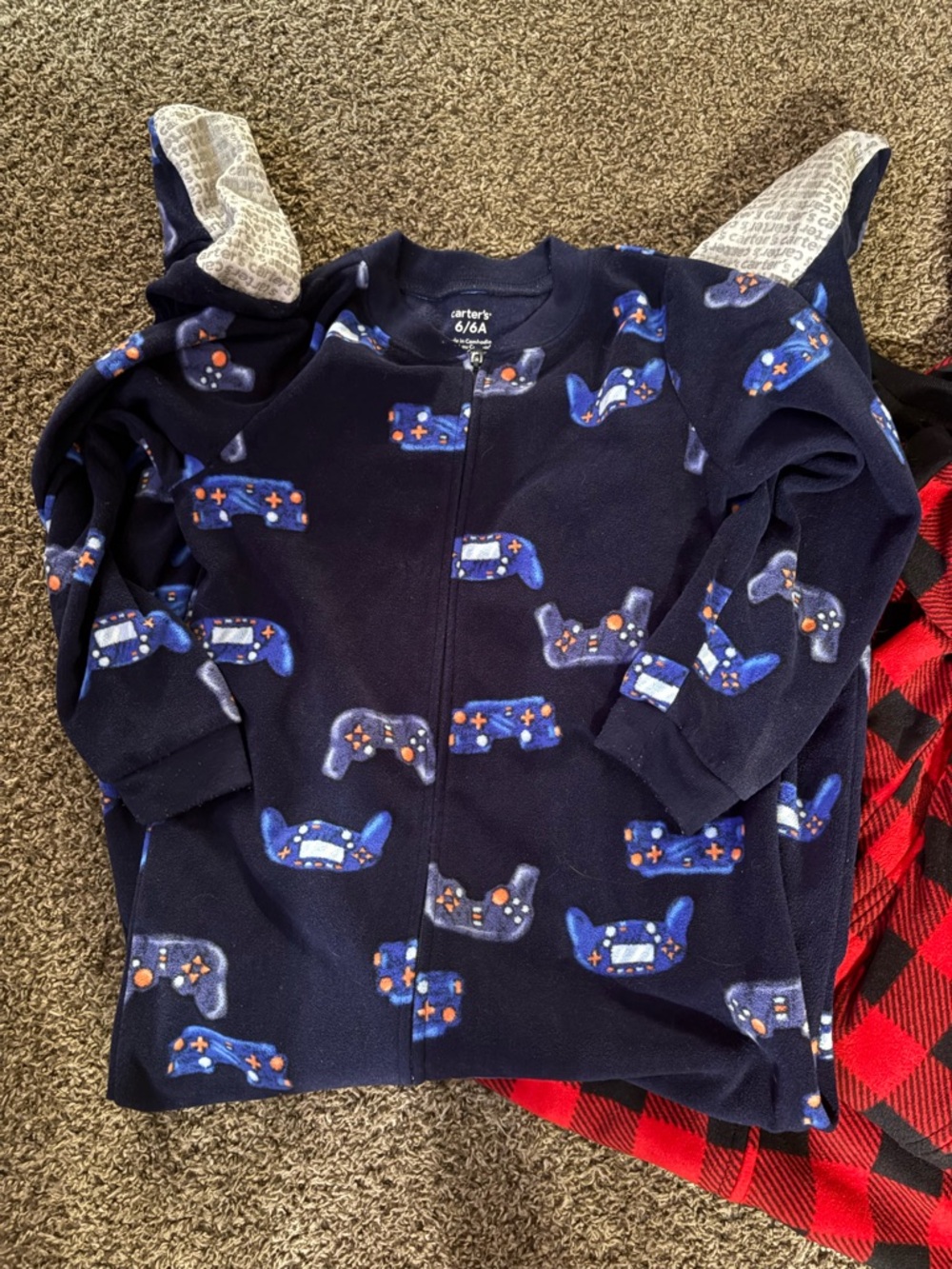 Carter's Navy Blue Gamer Controller Fleece Zip-Front Top BOY size 6.